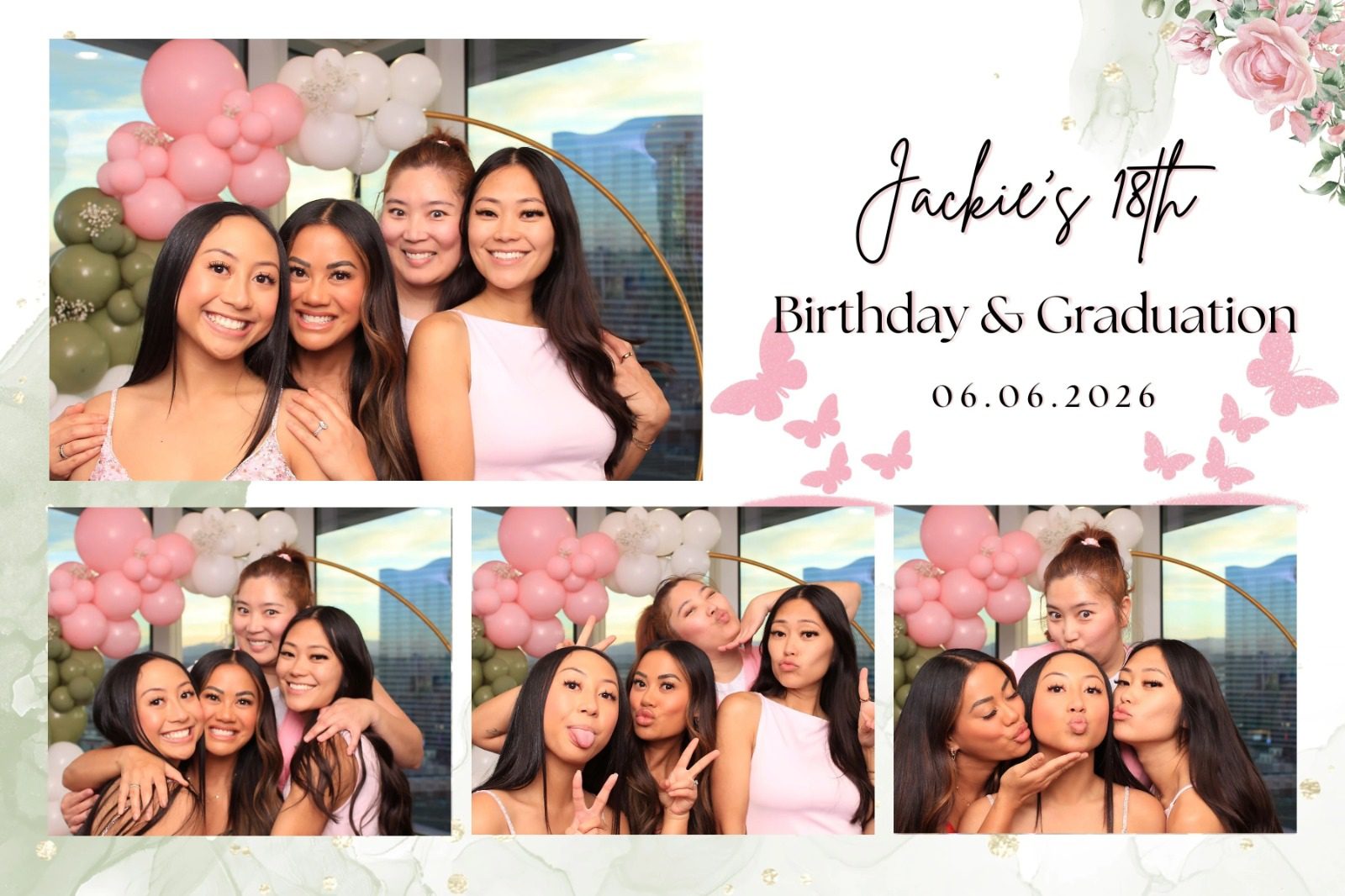 Guests sharing a digital photo booth moment at a Las Vegas event