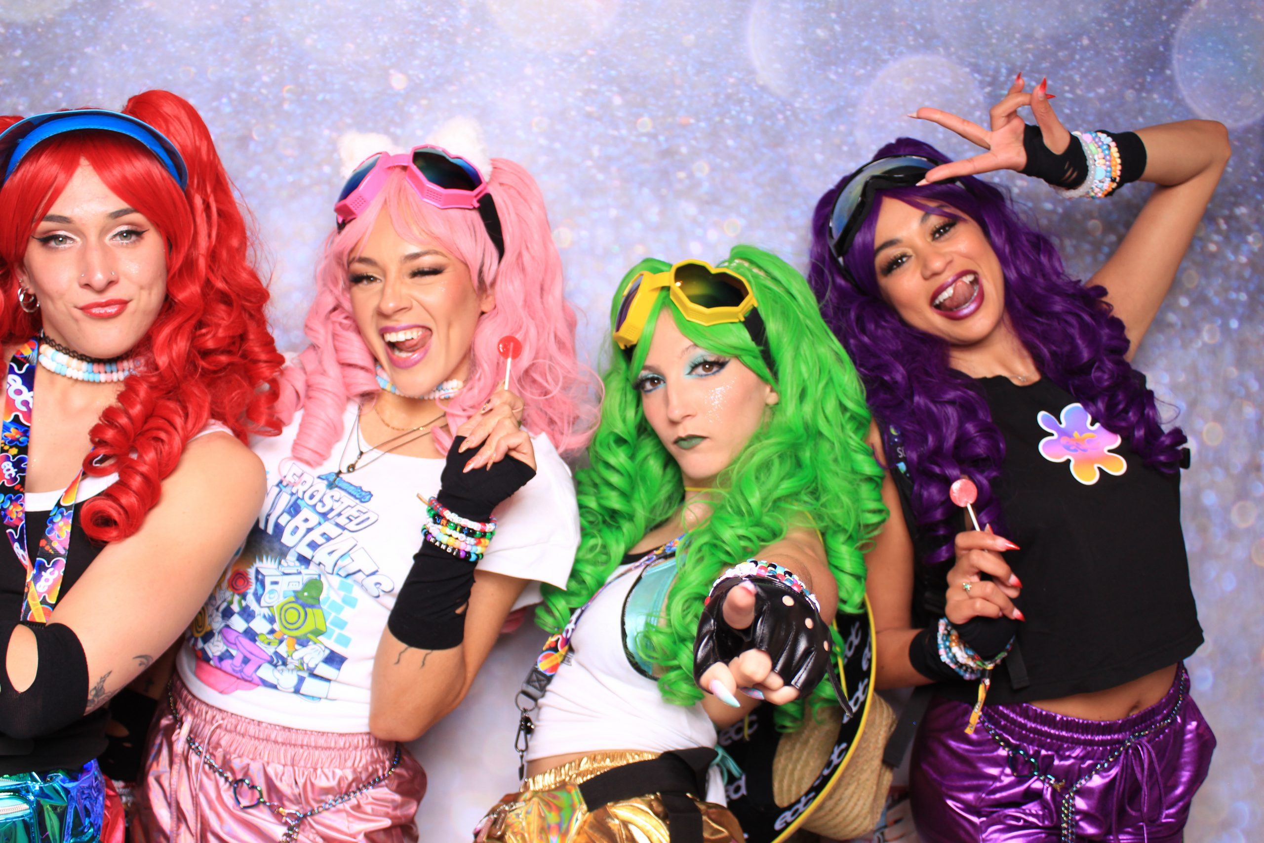 EDC festival photo booth with colorful costumes in Las Vegas